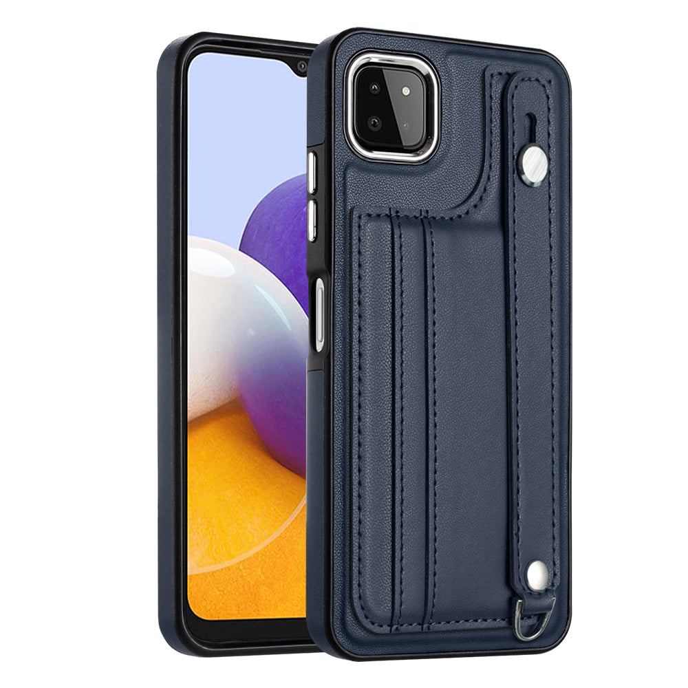 Til Samsung Galaxy A22 5G (EU-version) Kickstand-etui YB Læderbelægning Series-5-kortholder TPU-telefoncover Til Samsung Galaxy A22 5G (EU-version) Kickstand-etui YB Læderbelægning Series-5-kortholder TPU-telefoncover
